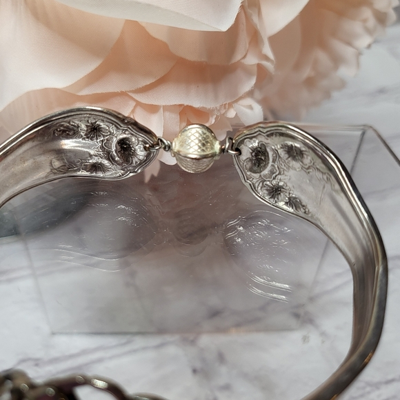 Vintage Silver Spoon Silverware Bracelet with Rose Floral Design - Picture 4 of 8
